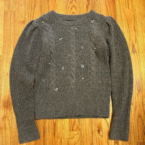 Something Navy Jewel Decor Puff Sleeve Wool Sweater - Picture 1 of 6